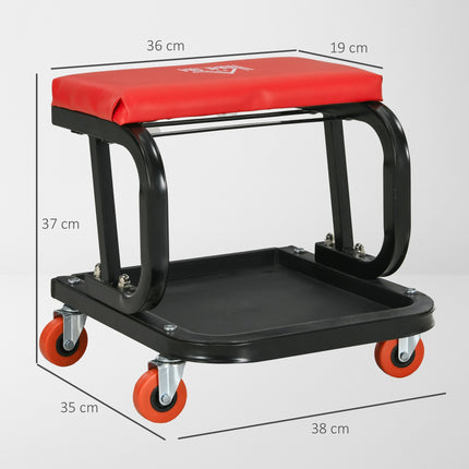 Workshop stool with shelf & padded seat - red steel
