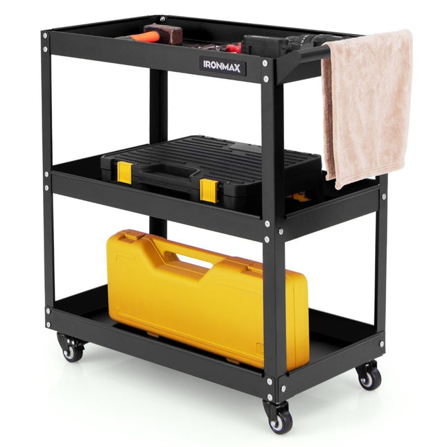 Workshop trolley 3 tier workshop trolley with 4 universal wheels & handle 73 x 36 x 75 cm black