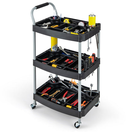 Workshop trolley trolley with 3 levels tool trolley with separate compartments 59 x 45 x 107 cm black