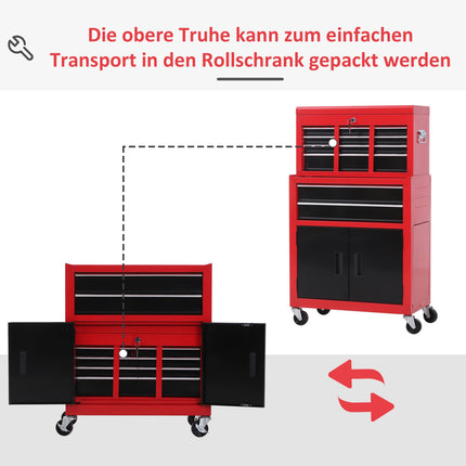 Lockable metal tool trolley with 6 drawers and cabinet