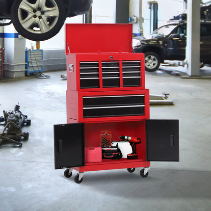 Lockable metal tool trolley with 6 drawers and cabinet