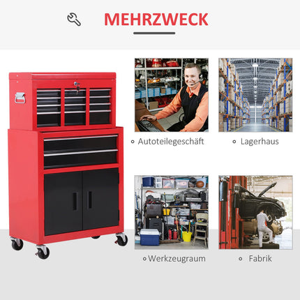 Lockable metal tool trolley with 6 drawers and cabinet