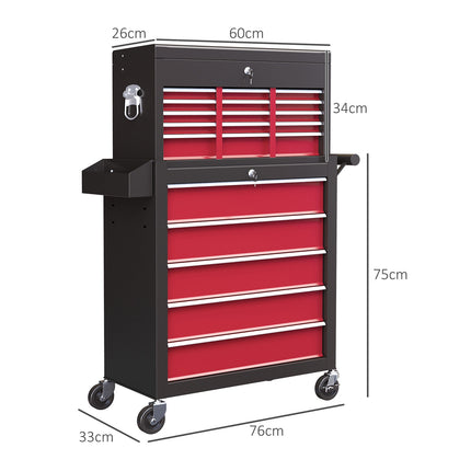 Mobile workshop trolley, Lockable, 14 drawers, Red