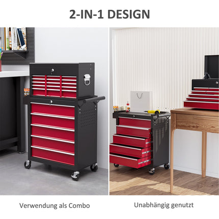Mobile workshop trolley, Lockable, 14 drawers, Red