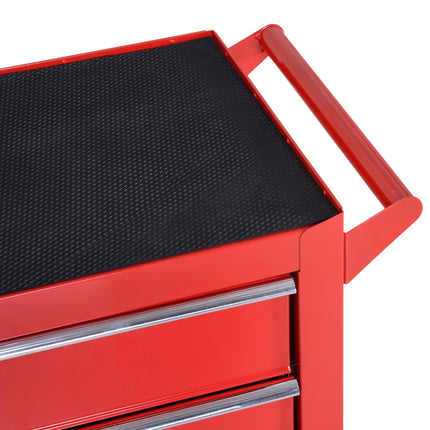 Workshop trolley with wheels, 5 drawers, Lockable, Red Steel