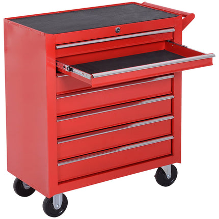 Workshop tool trolley with wheels, 7 lockable drawers