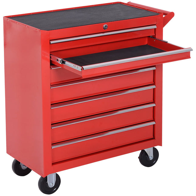 Workshop tool trolley with wheels, 7 lockable drawers