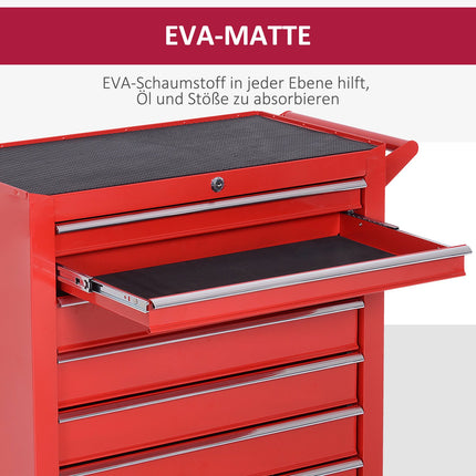 Workshop tool trolley with wheels, 7 lockable drawers