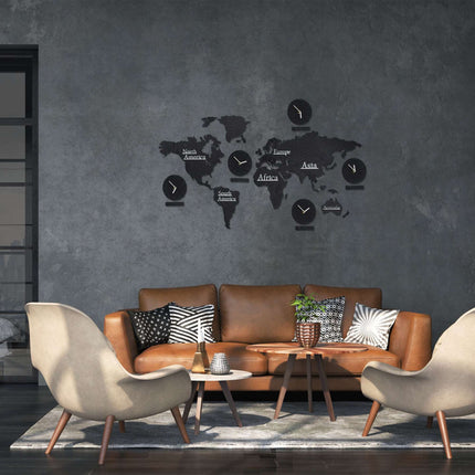 World Map with 5 Clocks