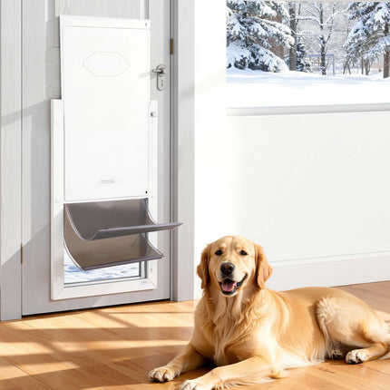 XL Dog Door, Double Magnetic Flaps, Metal Frame, White
