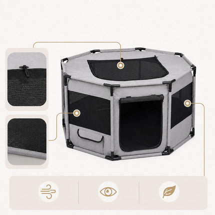 XL Indoor & Outdoor Puppy Playpen, Polyester, Grey/Black