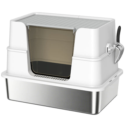 XL Stainless Steel Cat Litter Box, Scoop Included, Light Gray