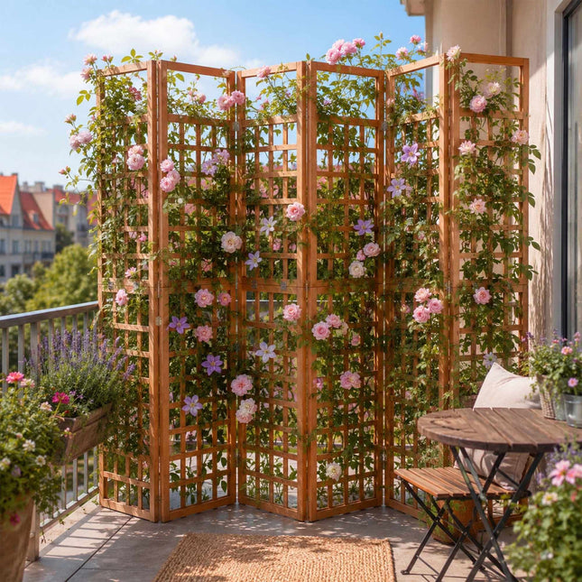 XL Wooden Trellis Screen, Light Brown, 6 Panels