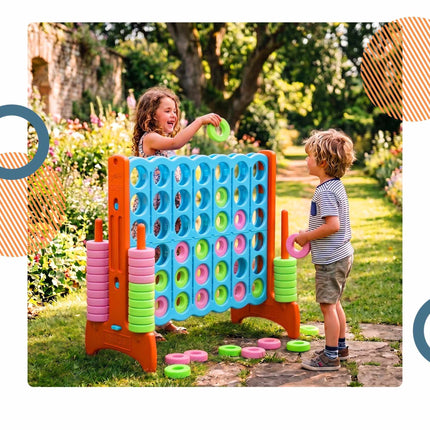 XXL Connect Four Game, Light Blue-Orange, with Bag