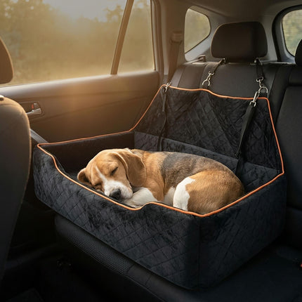 XXL Dog Car Seat, Velvet, Black/Orange, 2-in-1 Design