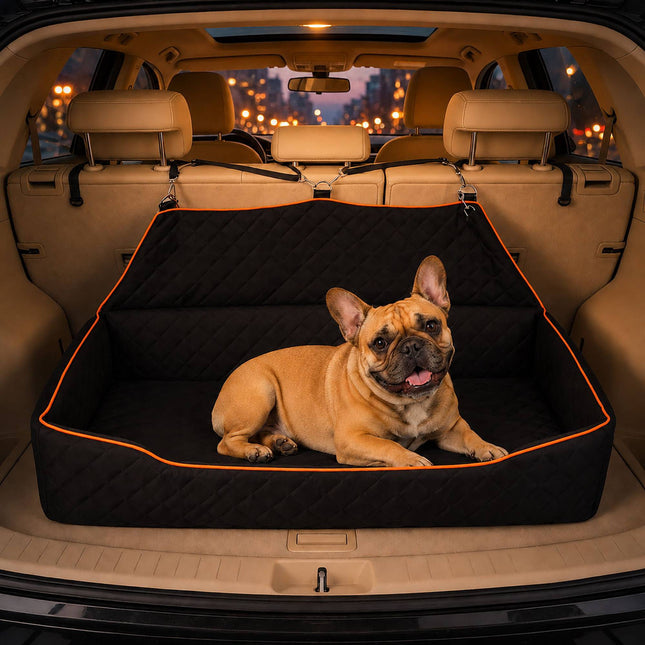 XXL Dog Car Seat, Velvet, Black/Orange, 2-in-1 Design