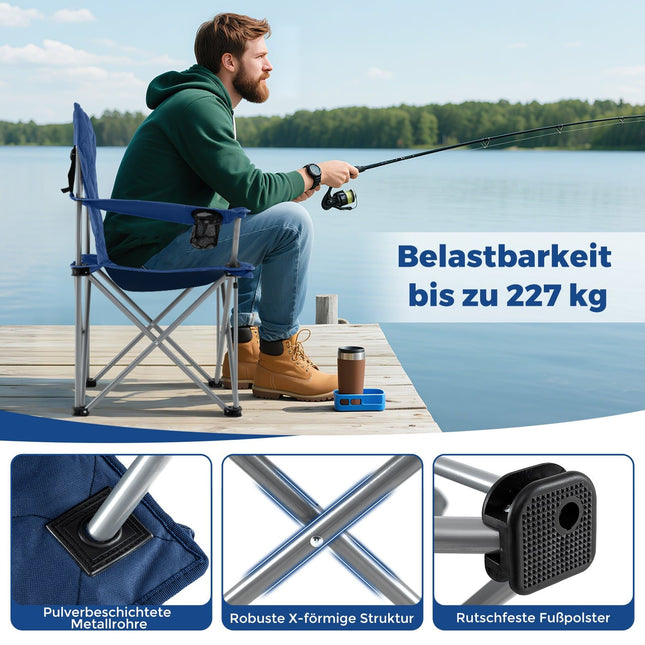 XXL Folding Camping Chair with Cooler & Cup Holder, 227kg Capacity