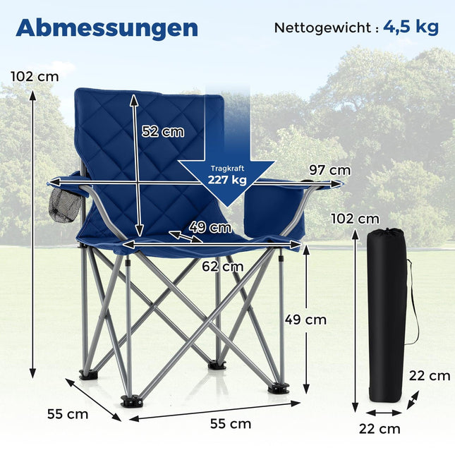 XXL Folding Camping Chair with Cooler & Cup Holder, 227kg Capacity
