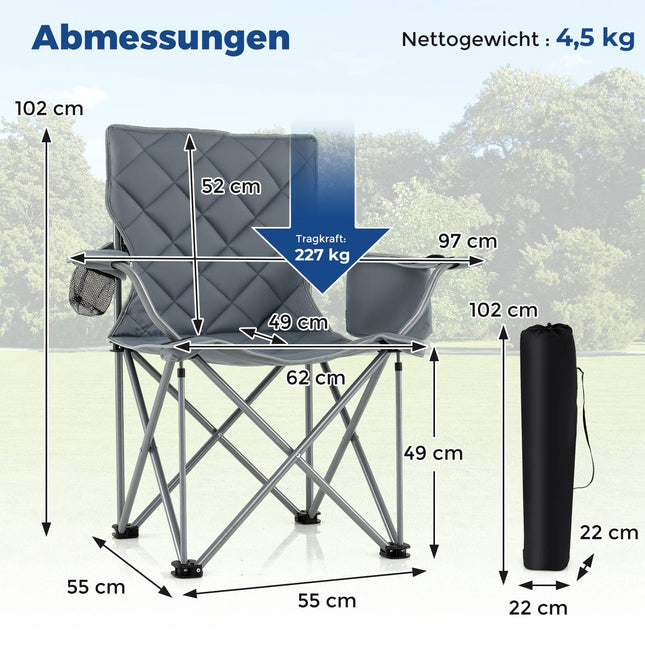XXL Folding Camping Chair with Cooler & Cup Holder, 227kg Capacity