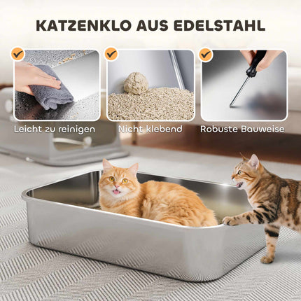 XXL Stainless Steel Litter Box, Easy Clean, for Large Cats