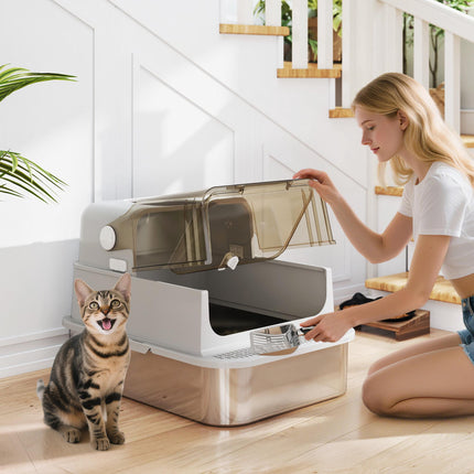 XXL Stainless Steel Litter Box, Easy Clean, for Large Cats
