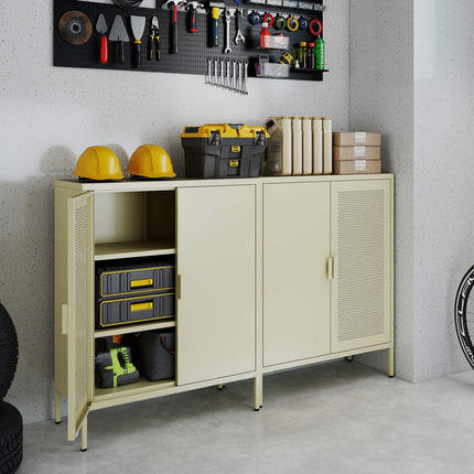 Yellow Metal Buffet Sideboard with Adjustable Shelves