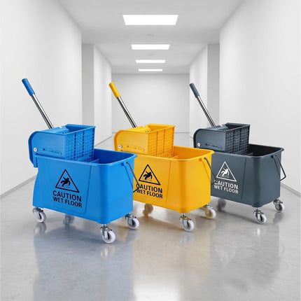 Yellow Mop Trolley with Press, 22L Capacity