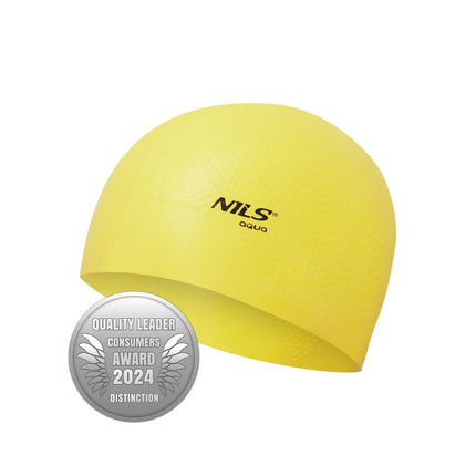 Yellow Silicone Swimming Cap, Solid Color, Dots Design