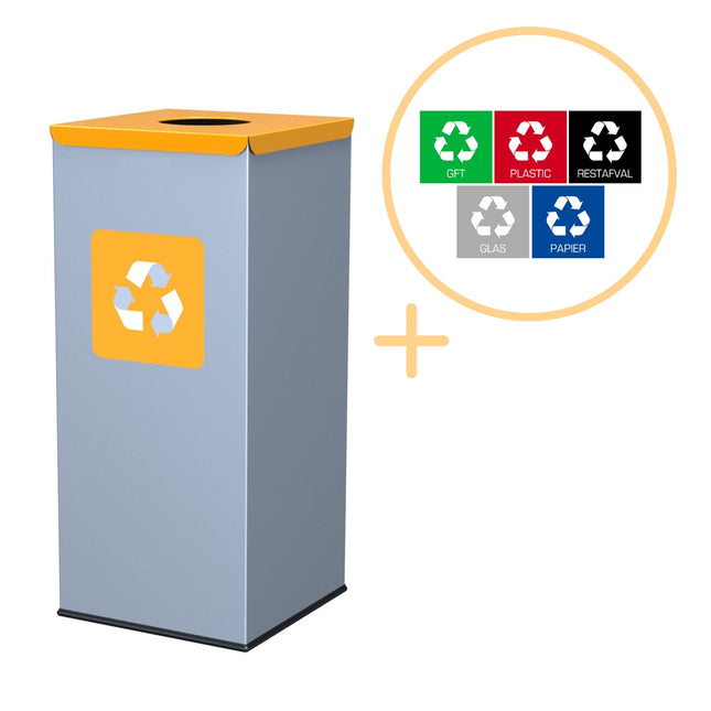 Żółty kwadratowy kosz na śmieci, 60 l - Ekologiczny recykling