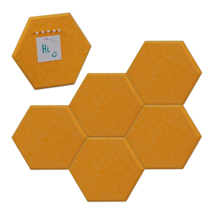 Yellow hexagons for pin board with felt - 6 pcs