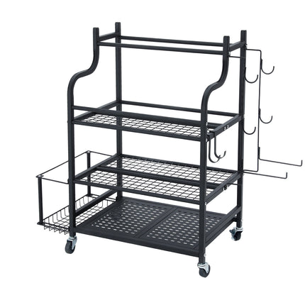 Yoga Mat Storage Rack With Hooks and Wheels, Steel
