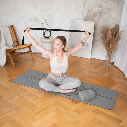 Yoga Set – Gray TPE Mat, Block, Strap