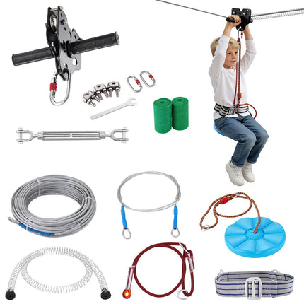 Zip Line Kit 60 Ft, 500 Lb, Seat and Safety Harness
