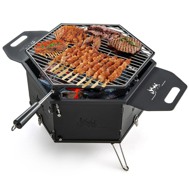large charcoal grill with 360° rotating grill 2 in 1 fire bowl 77 x 74 x 38 cm