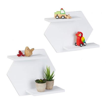 Hexagonal wall shelves in a set of 2