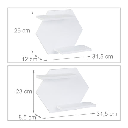 Hexagonal wall shelves in a set of 2