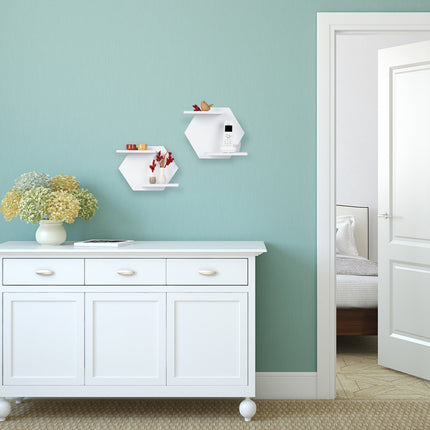 Hexagonal wall shelves in a set of 2