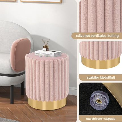 round velvet ottoman upholstered footstool with sturdy metal base φ37 x 43 cm pink