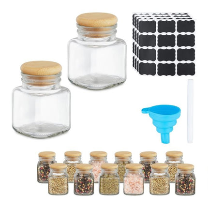 set of 14 spice jars with bamboo lids