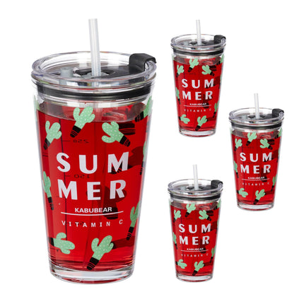 set of 4 drinking glasses with cactus motif