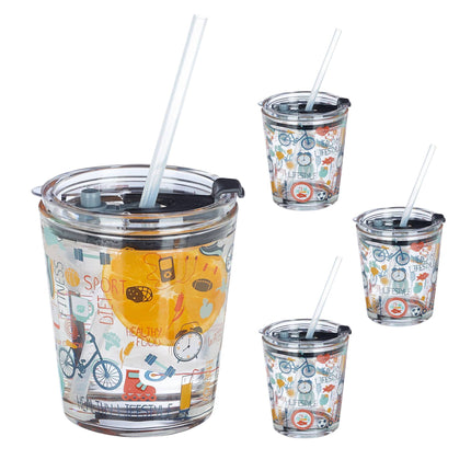 set of 4 glass mugs with sports motifs
