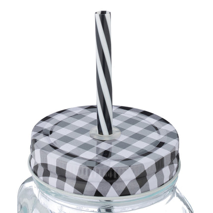 set of 8 drinking glasses with checkered lids