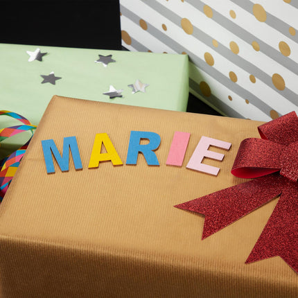 wooden letter set with 208 pieces, colorful